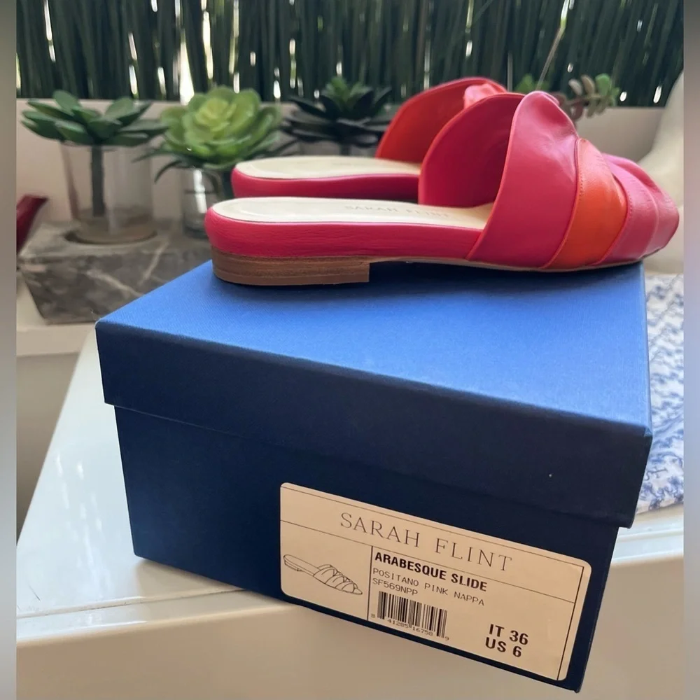 NIB Sarah Flint Arabesque Slide Positano Pink Leather Sandals IT 36 US 6